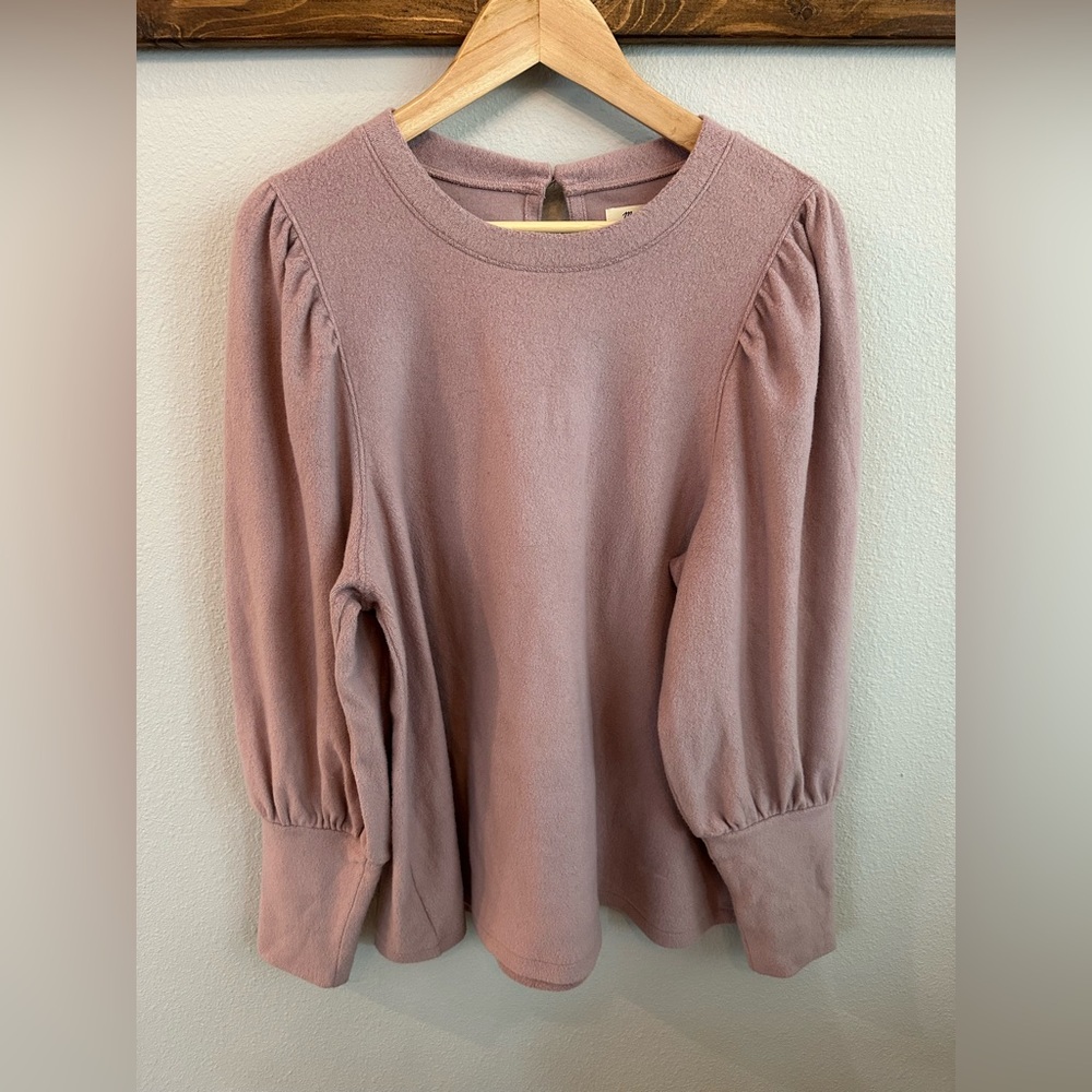 Madewell Pink Puff Sleeve Blouse with Ribbed Relaxed Fit